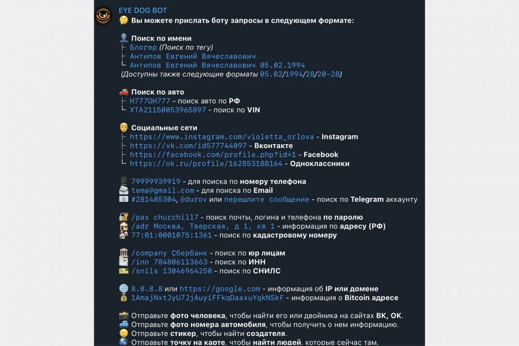 Интерфейс бота «Глаз Бога»