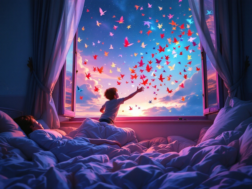    К чему такое снится: Сцена на балконе: Моя фигура открывает в панике окно проветрить, в то время как мой сын стоит на подоконнике, пытаясь направить разноцветных птиц наружу. Птицы взмах