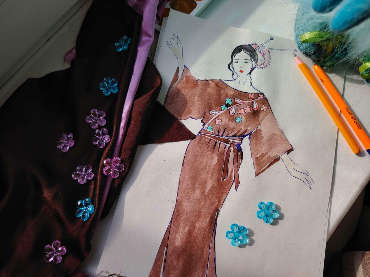 платье кимоно Сакура. Эскиз