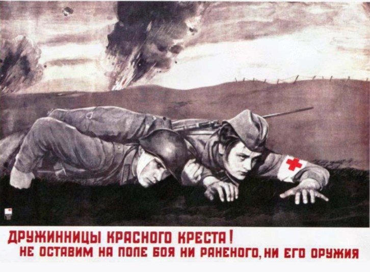 Советский плакат, иллюстрирующий работу медсестер на поле боя. Источник: Российский Красный Крест.