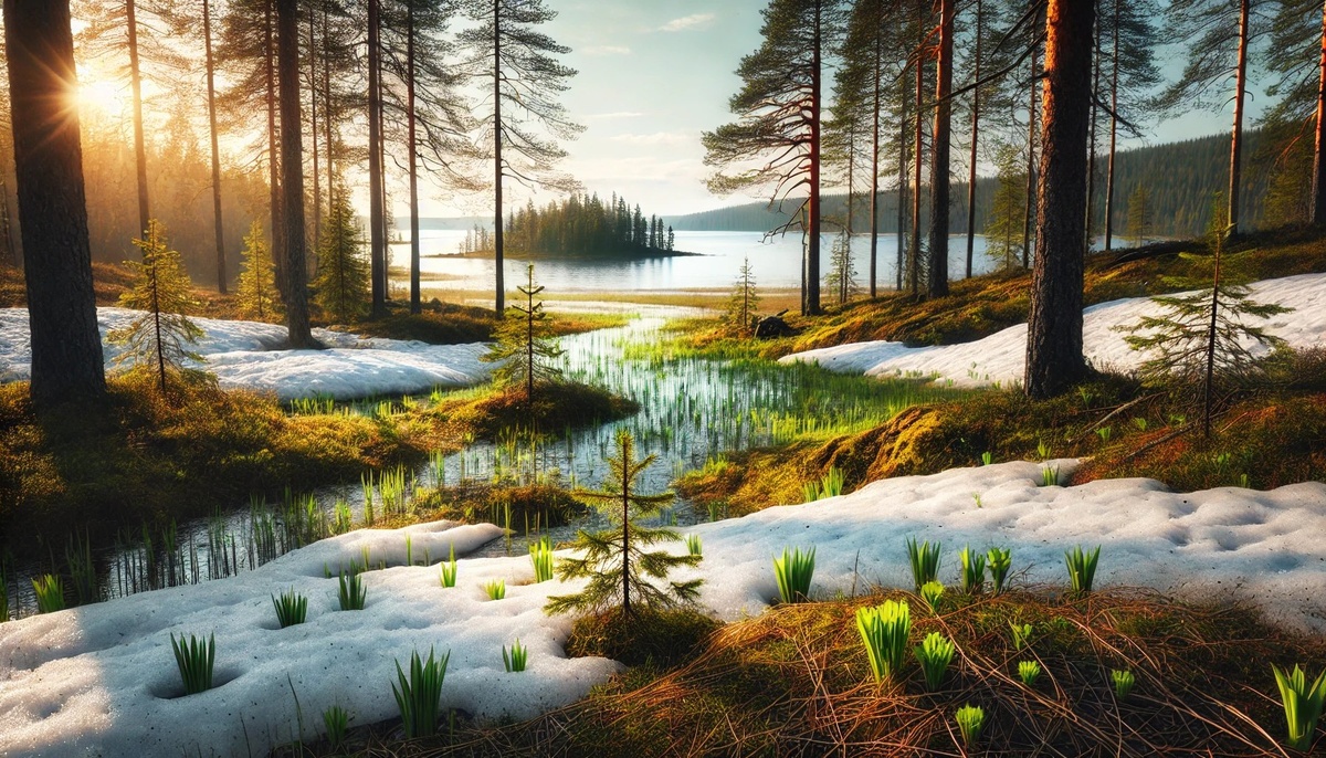 В лесах Карелии ягод еще не найти, снег еще не весь расстаял