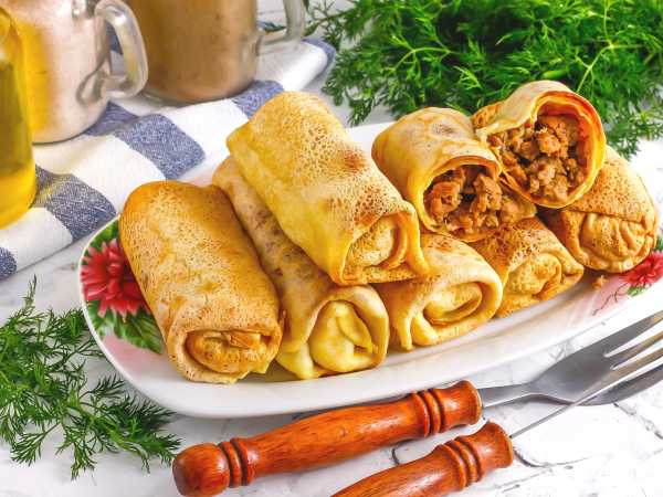 Блины с мясом, запечённые в духовке