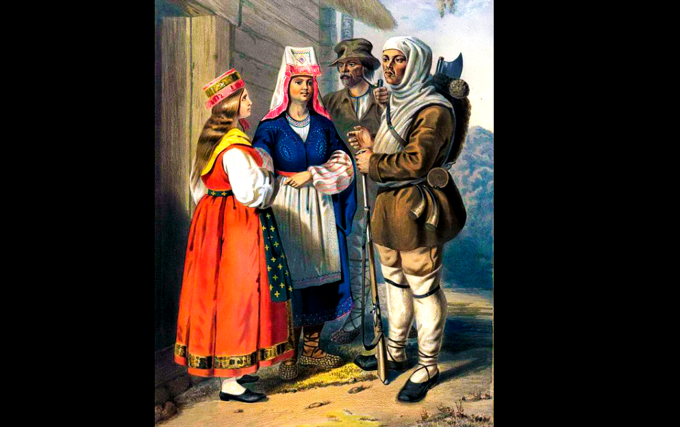 Удмурты в традиционной одежде - рисунок середины XIX-го столетия