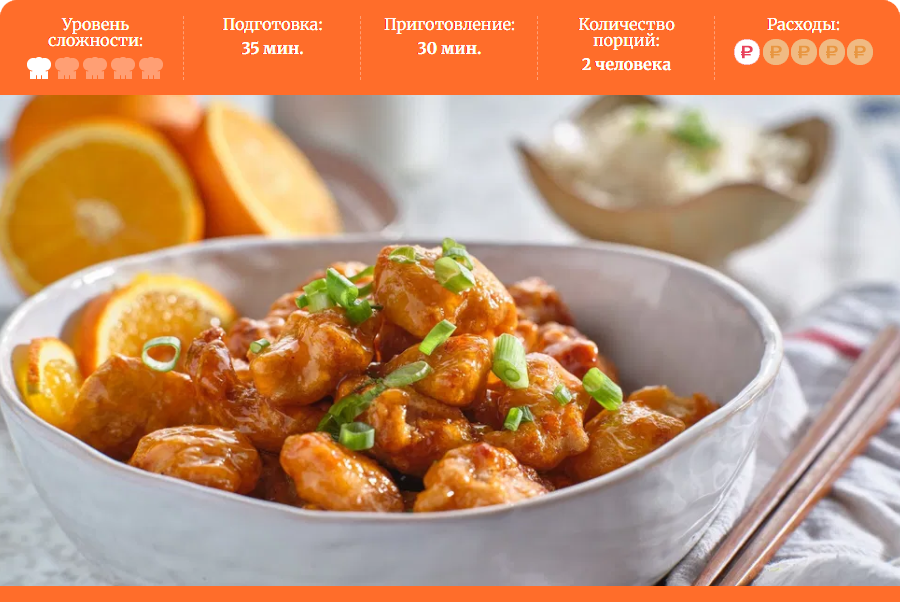 Мы показываем уровень сложности приготовления данного блюда, количество порций, а также затраты по времени и расход средств на продукты