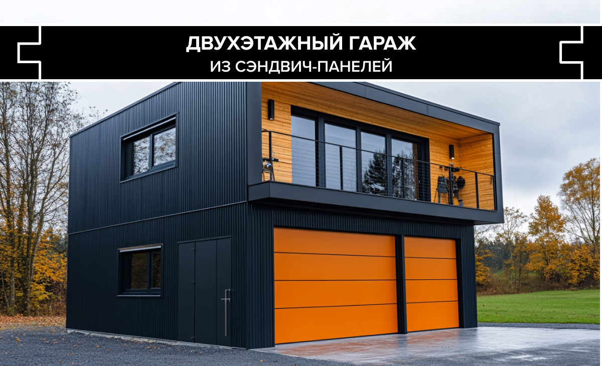 Двухэтажный гараж из сэндвич-панелей