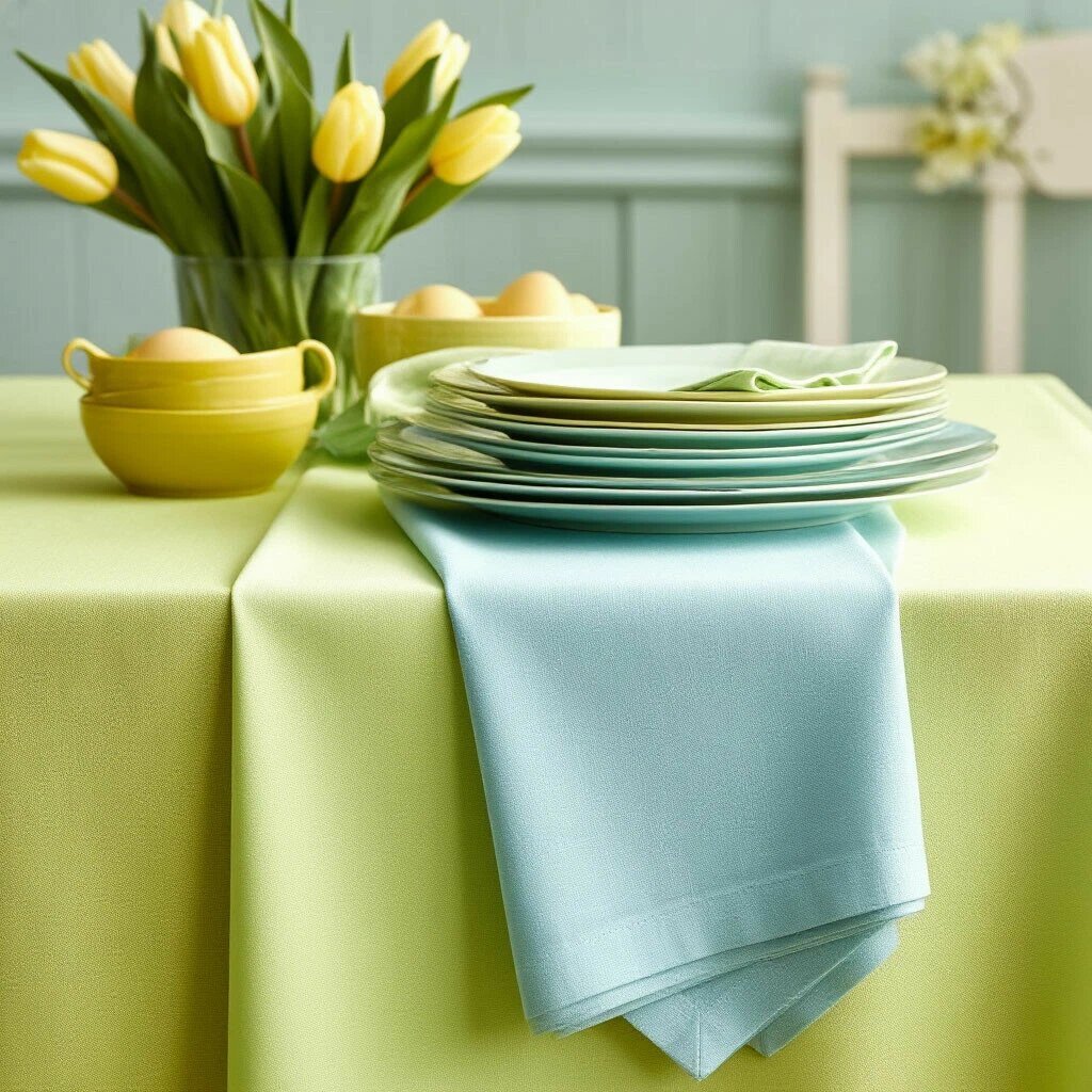 Не забудьте о салфетках! Они могут быть как в тон скатерти, так и контрастными, добавляя цветовой акцент. Попробуйте простые, но элегантные способы складывания салфеток: в виде треугольника, конверта или даже с использованием декоративного кольца с весенней тематикой