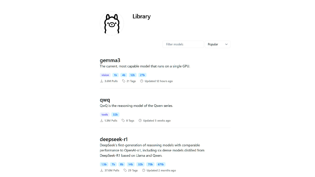 Страница выбора LLM моделей