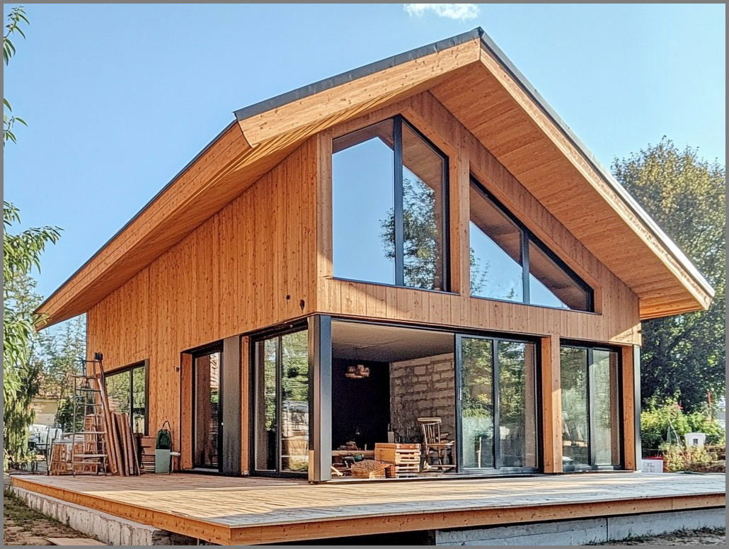 Строительство дома из профилированного бруса (@Midjourney)