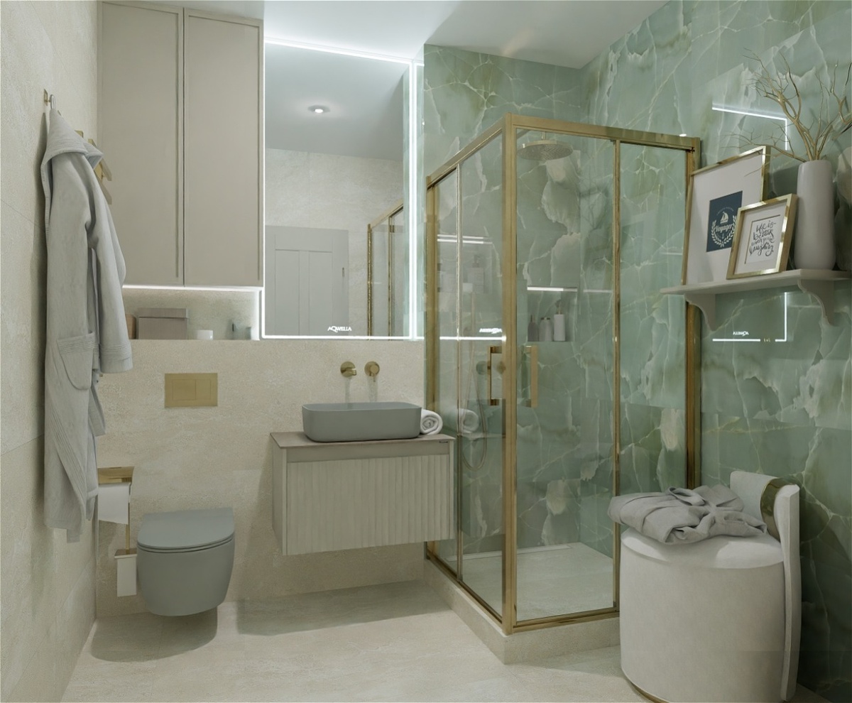 Акцент в ванной комнате - керамогранит Saime, коллекция Shine, 60х120