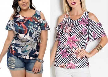 Схема с размерами 36-56 блузки с открытыми плечами и рукавом годе