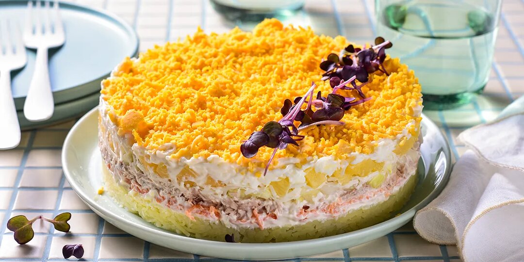 Мимоза с ананасами, пошаговый рецепт с фото на 245 ккал