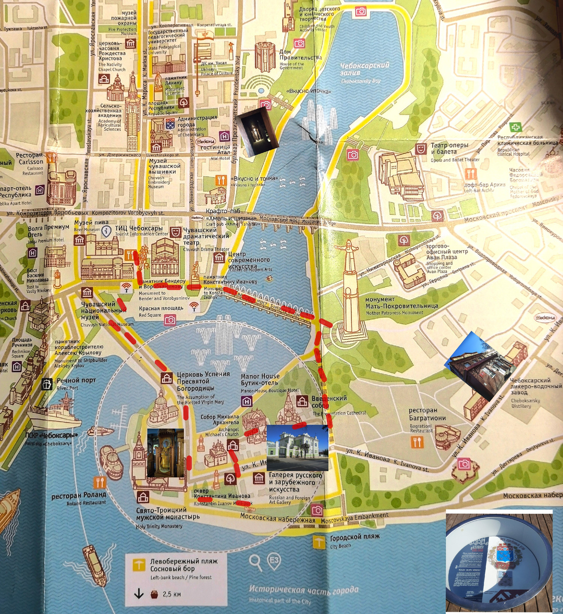 Маршрут пешеходной экскурсии и объекты дополнительного посещения на туристической карте города