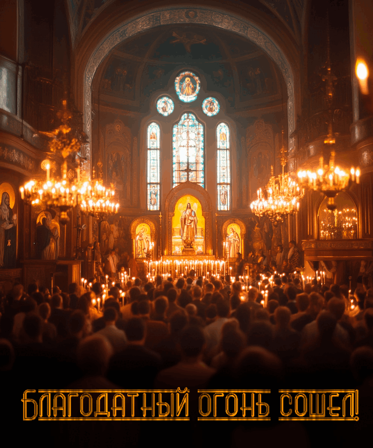 Изображение сгенерировано ИИ © «Известия»
Открытка к схождению Благодатного огня