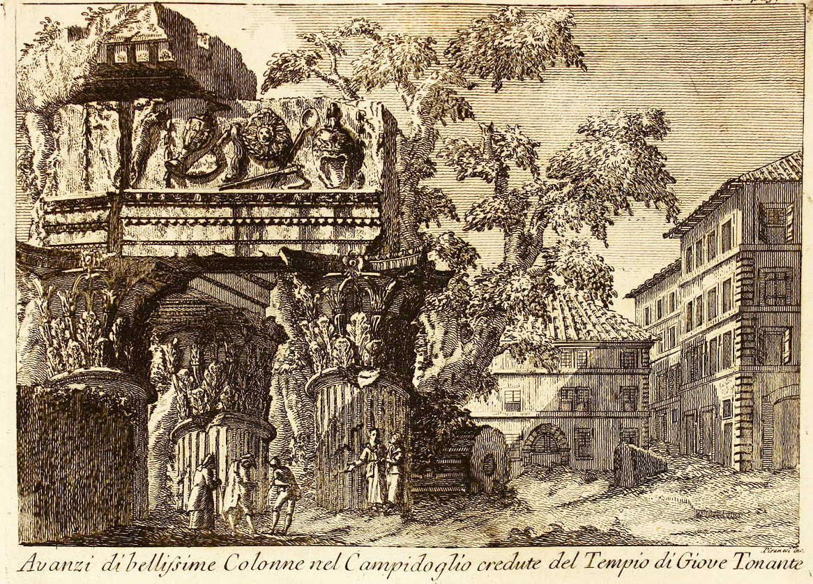 Ридольфино Венути Кортонезе. "Останки прекрасных колонн на Капитолии храма Юпитера Громовержца". "Точное и краткое топографическое описание древностей Рима". 3-е изд. - Рим: [s. n.], 1824 г.