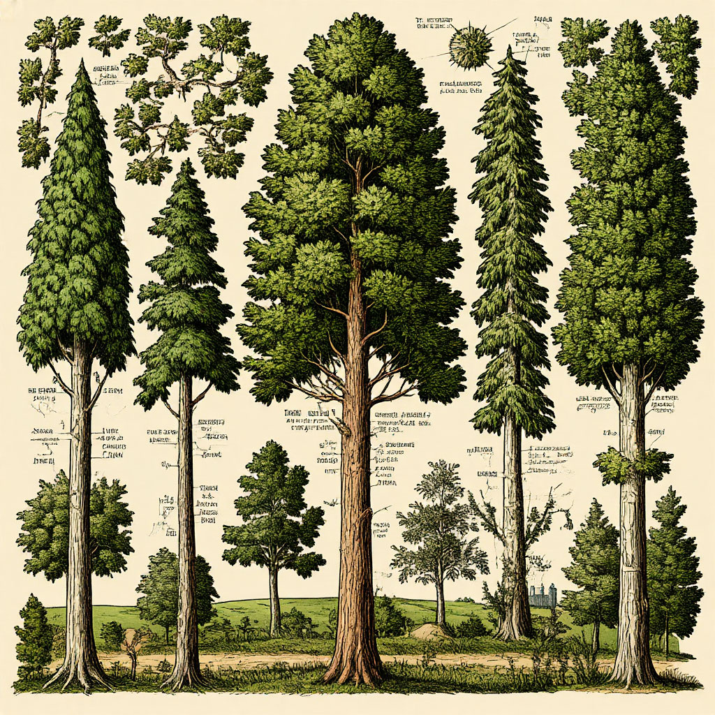 Статистика деревьев в России в средневековом и рисованном стиле