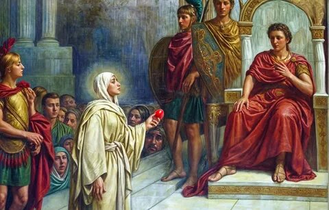 Мария Магдалина и император Тиберий. В иллюстративных целях