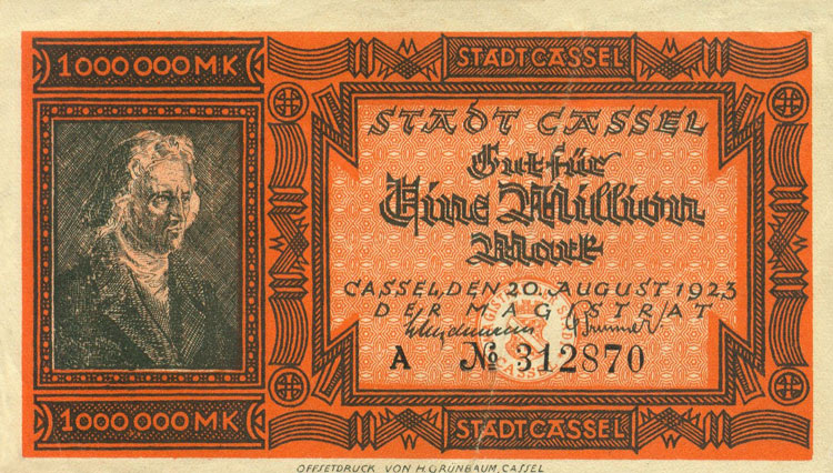 Кассель. 1 миллион марок 1923 года (аверс)