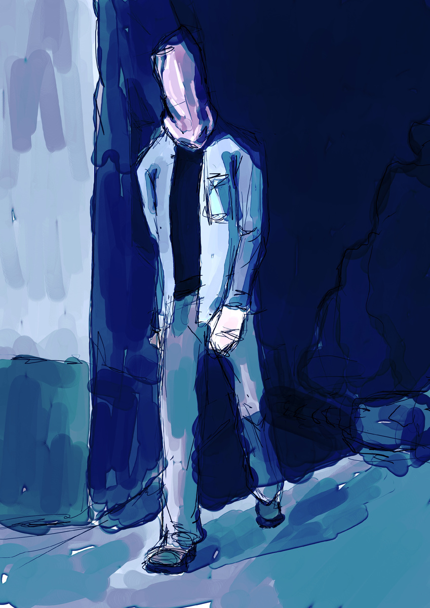 Это пакет такой у него на голове. Надо было поискать референс, конечно:)