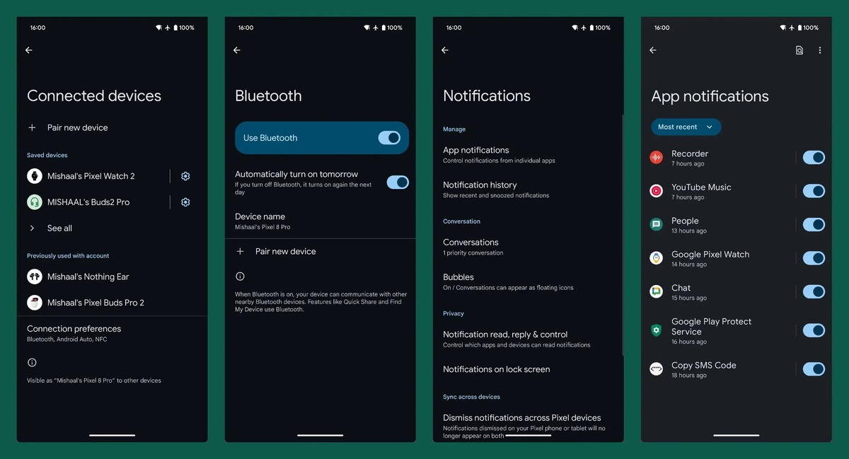    Меню настроек в Android 15