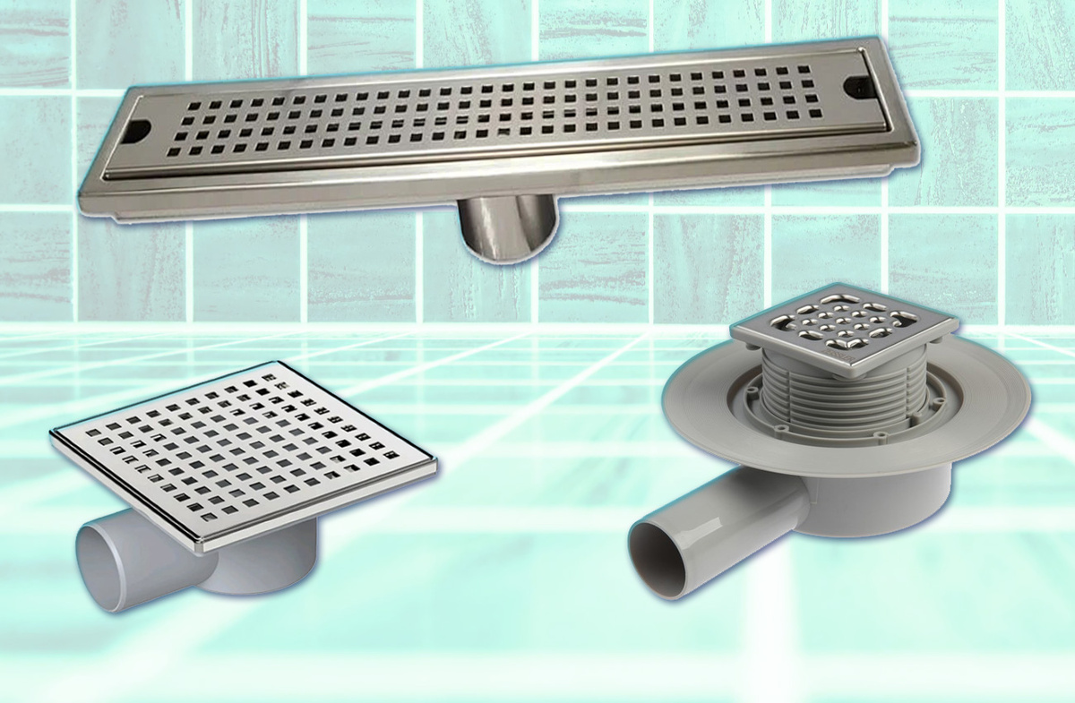 Несколько разных форм трапа (слива) для душа и бани.