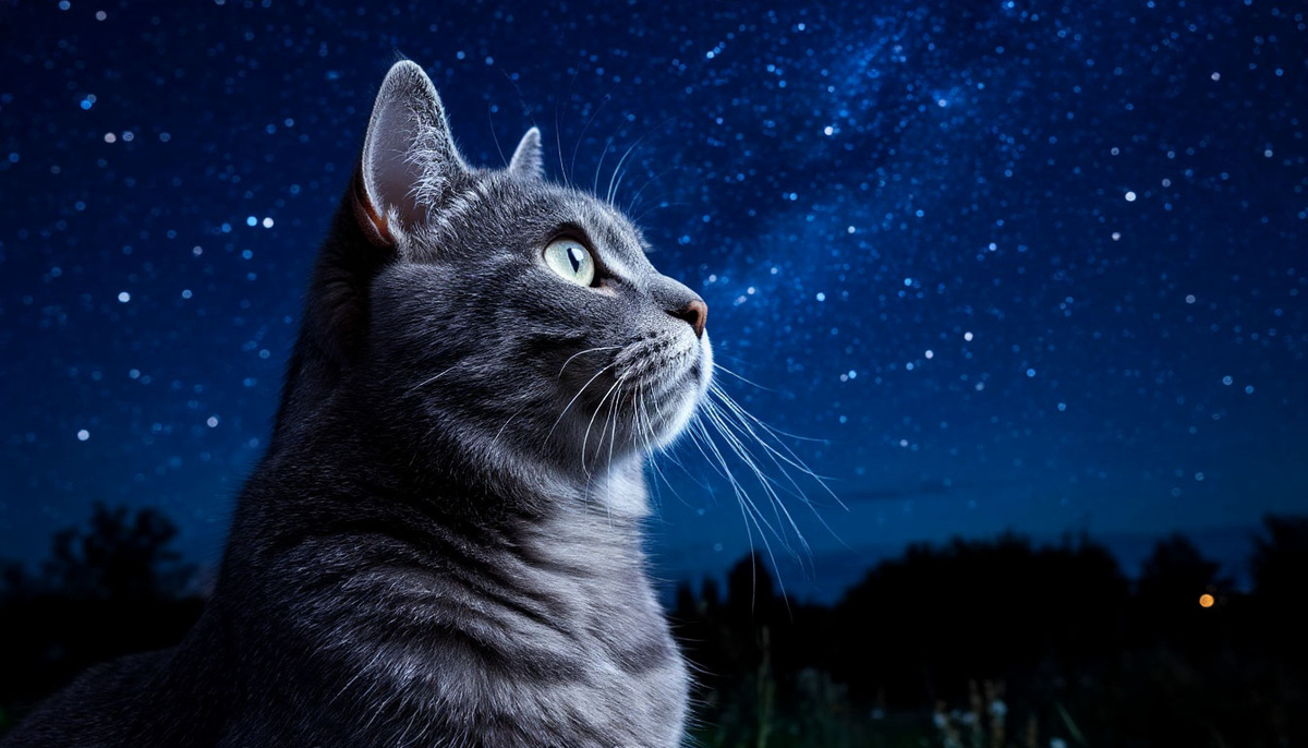 Кошка Луна смотрит на звёзды