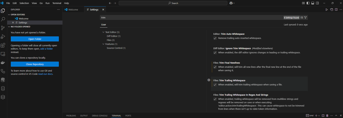 В строке поиска введите "trim".