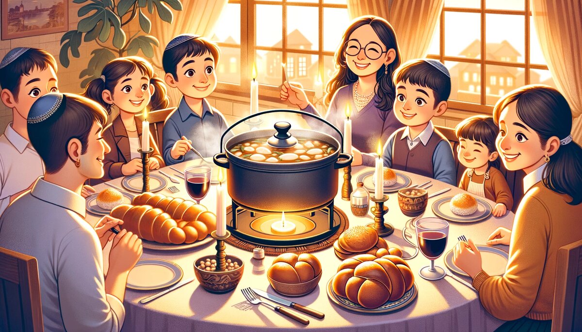 Семейный шаббат с хамином (сгенерировано DALL-E)