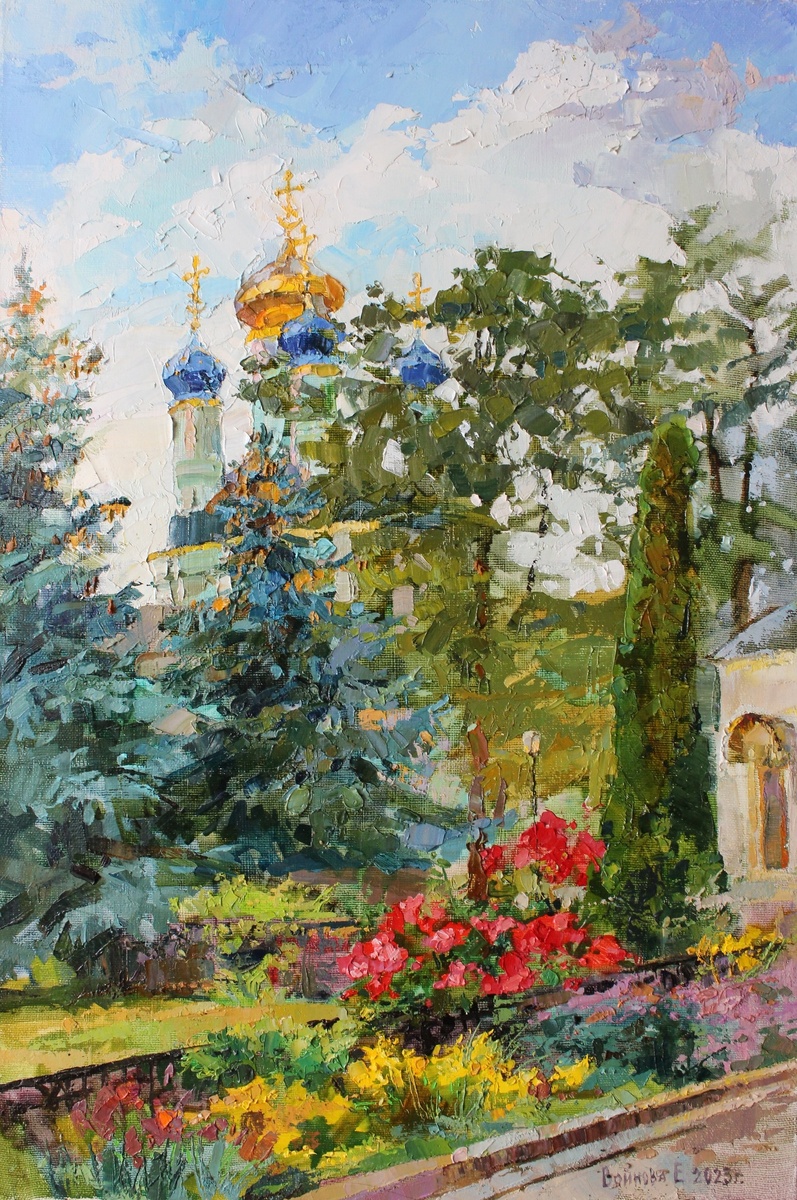 Екатерина Войнова, "Храм в честь Ведения во храм Пресвятой Богородицы. Оптина Пустынь", 60х40, х.м. 2023г.