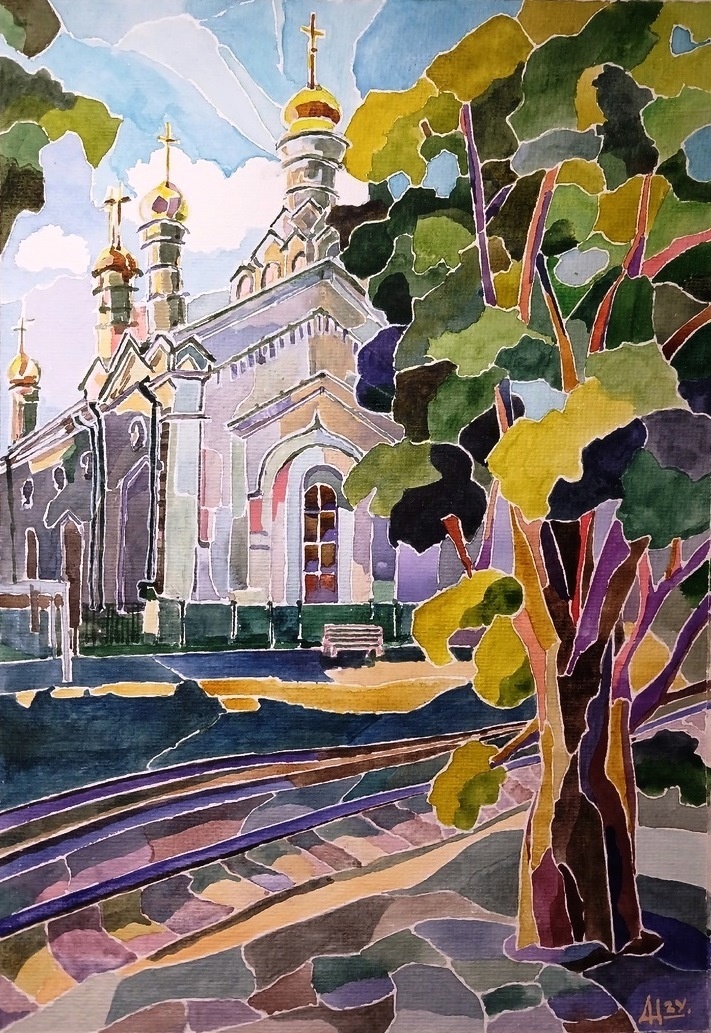 Наталья Антипьева, Светлый день с видом на Храм святого благоверного князя Александра Невского, акварель, 40х28, 2024.
Серия "Пасхальный звон"
