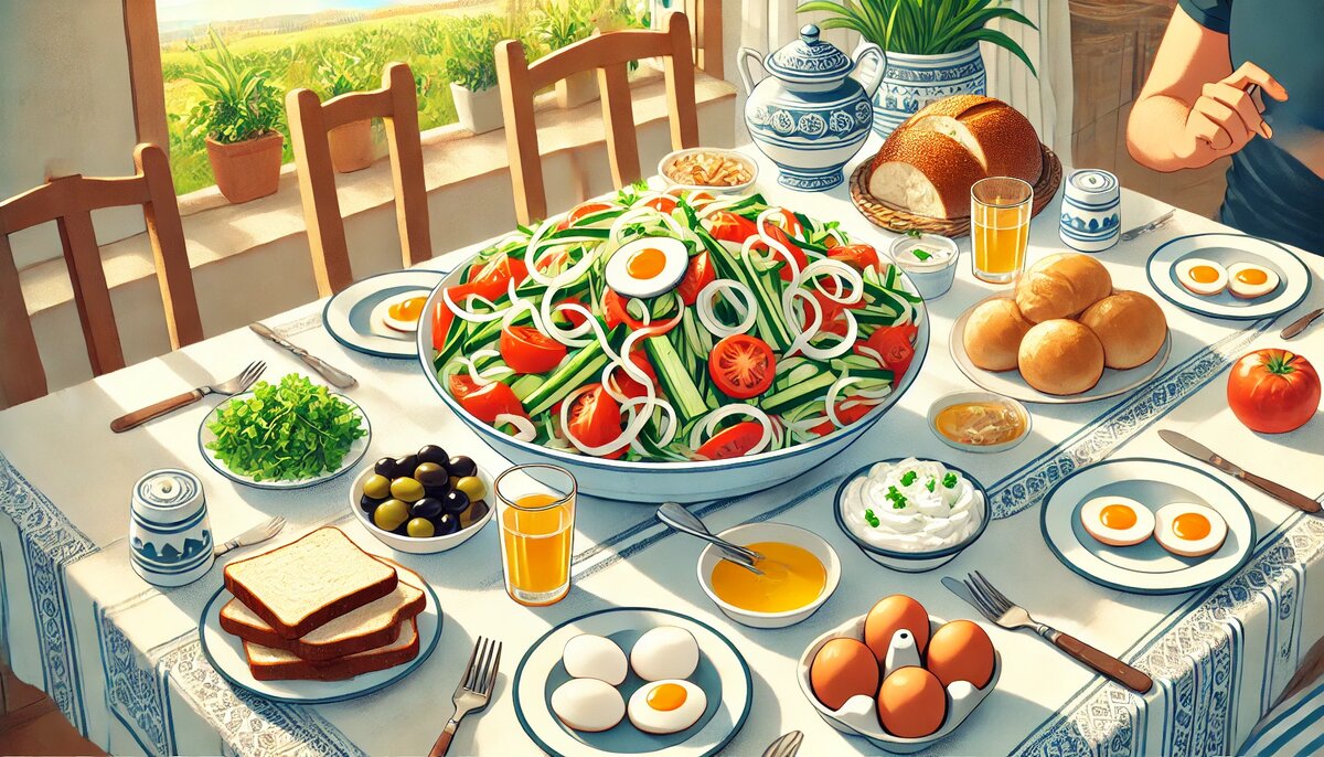 Израильский салат на семейном завтраке (сгенерировано DALL-E)