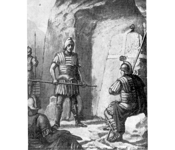 Пещеру, по просьбе фарисеев и иудейских священников, опечатали и поставили римских стражей.  Иллюстрация из интернета.