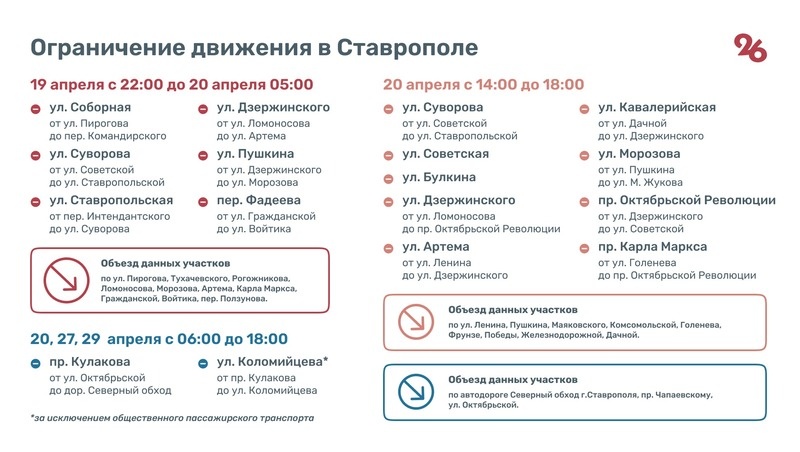    Схема ограничений дорожного движения и объезда в Ставрополе Фото: Антон Глушков / / ИА «Победа26»