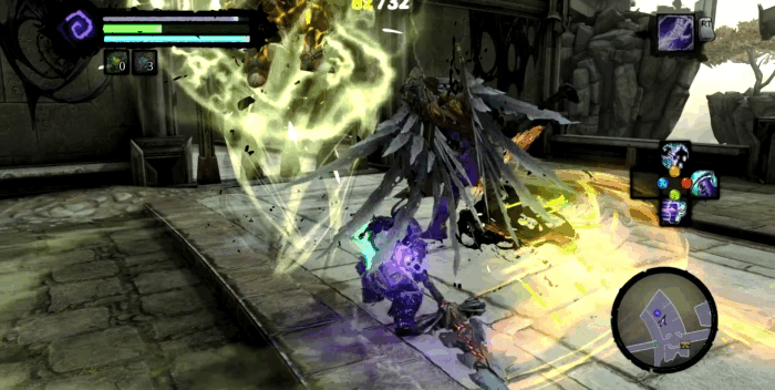 Gif картинка: "Бой с оскверненными ангелами из игры Darksiders 2 Deathinitive Edition"