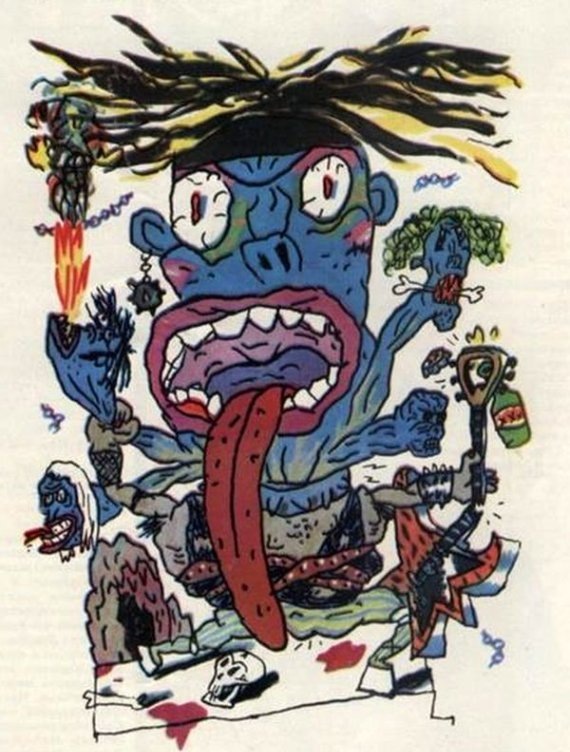 Этим рисунком художник американскою журнала «Роллинг стоун» проиллюстрировал статью Тима Холмса о хэви метал-роке.