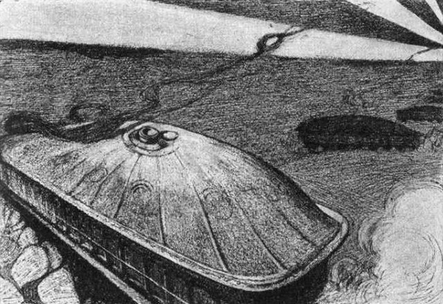 Иллюстрация к «Наземным броненосцам» Г. Уэллса.