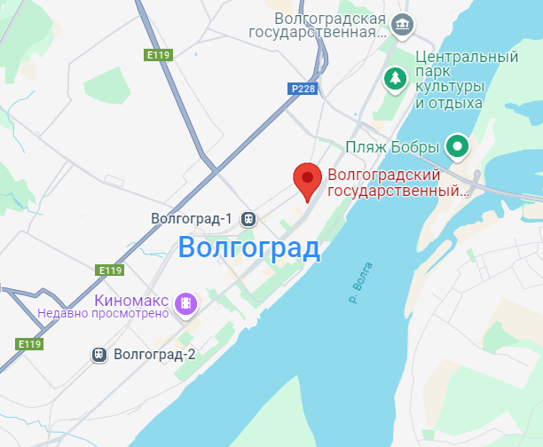 Местоположение ВГСПУ на карте Волгограда.