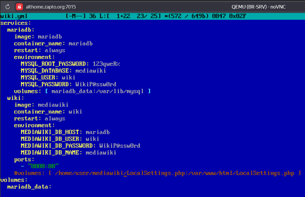 После всех настроек строку volumes.. мы обратно раскомментируем, убрав символ #!