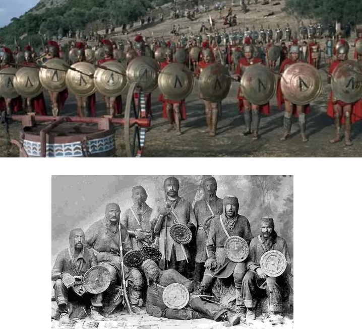 Греческие гоплиты из фильма "300 спартанцев 1962 года и реальные ХЕВСУРЫ Кавказа.