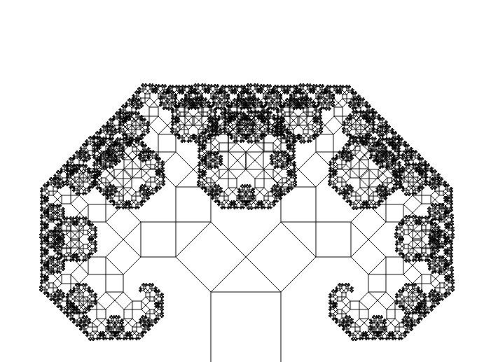 Классическое "Дерево Пифагора" (моя программа - рекурсия 15 итераций)