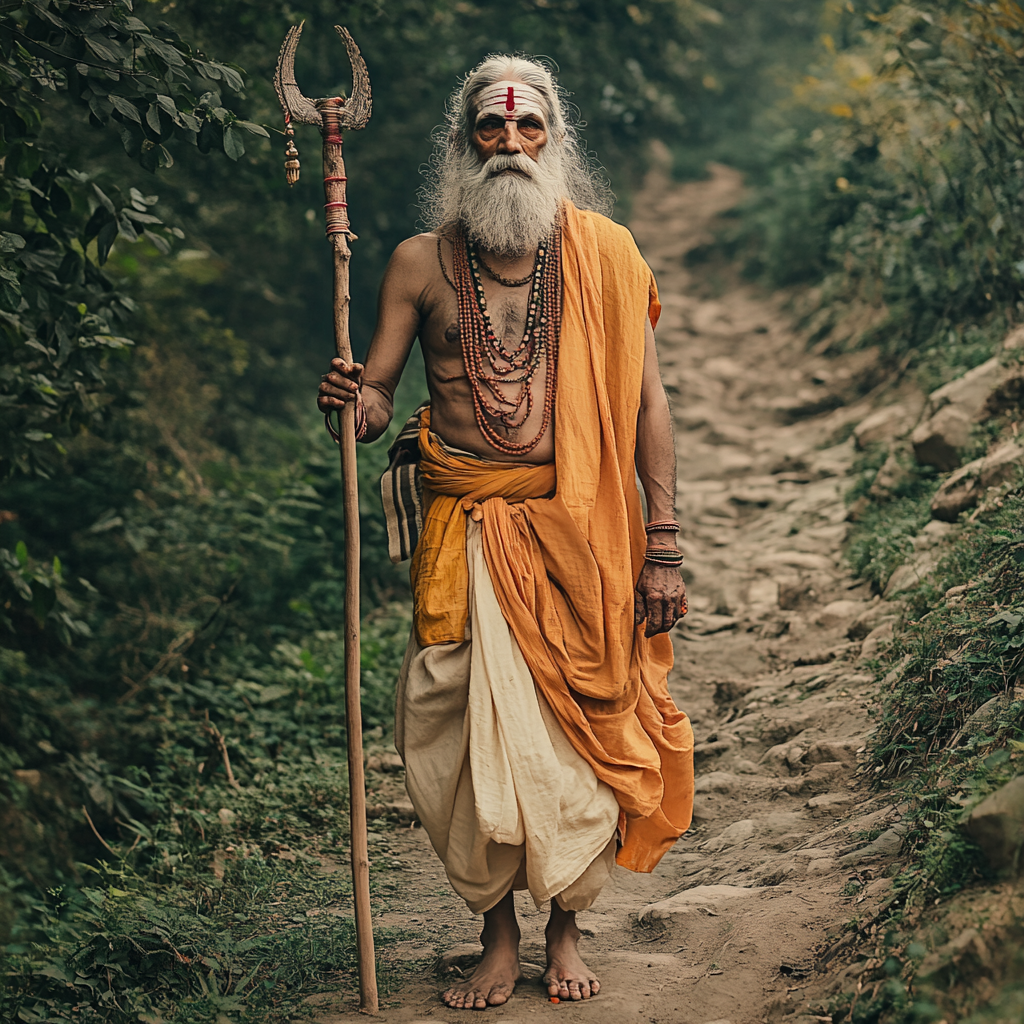 Пожилой монах-садху — пример аскетизма и духовного пути.