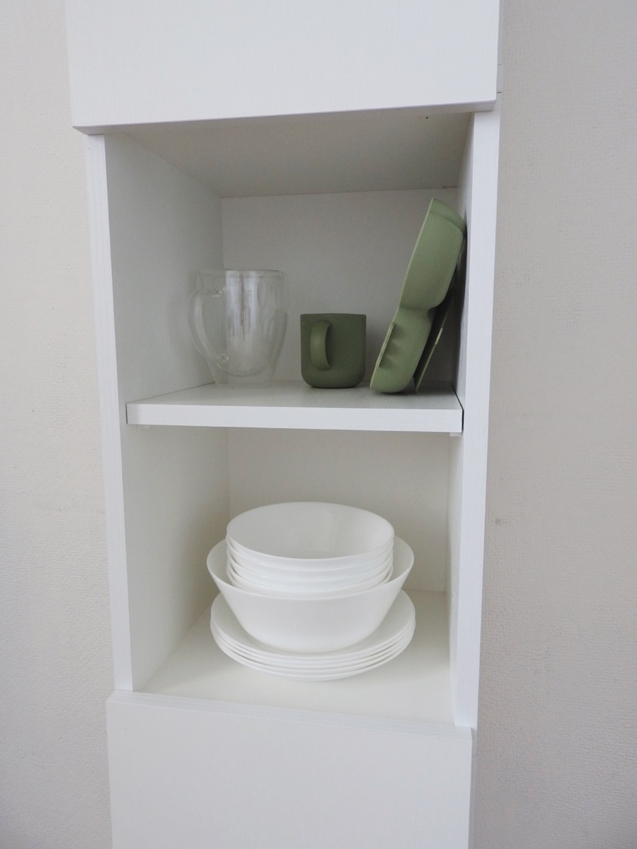 Рамещение посуды на кухне в шкафу и в столе