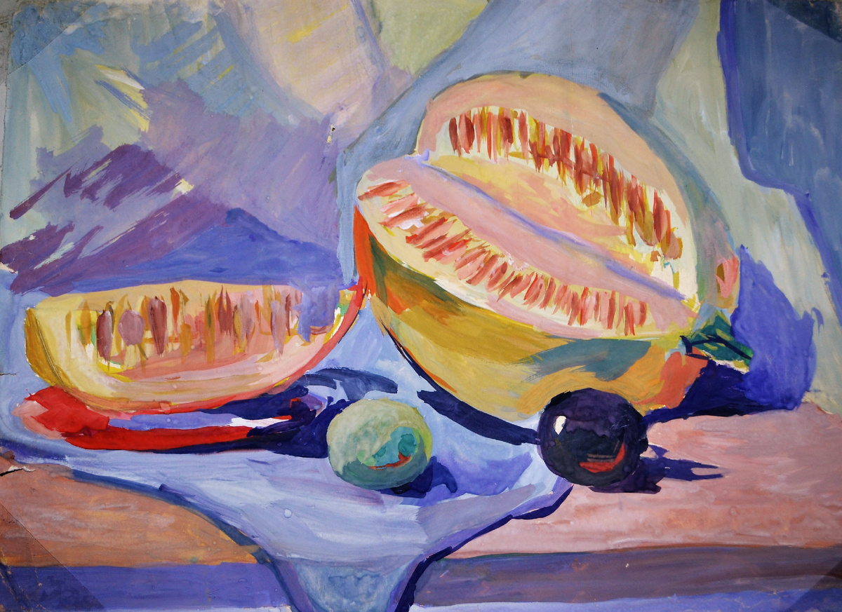 Натюрморт с тыквой (примерно 2004 год Школа искусств) бумага, гуашь.