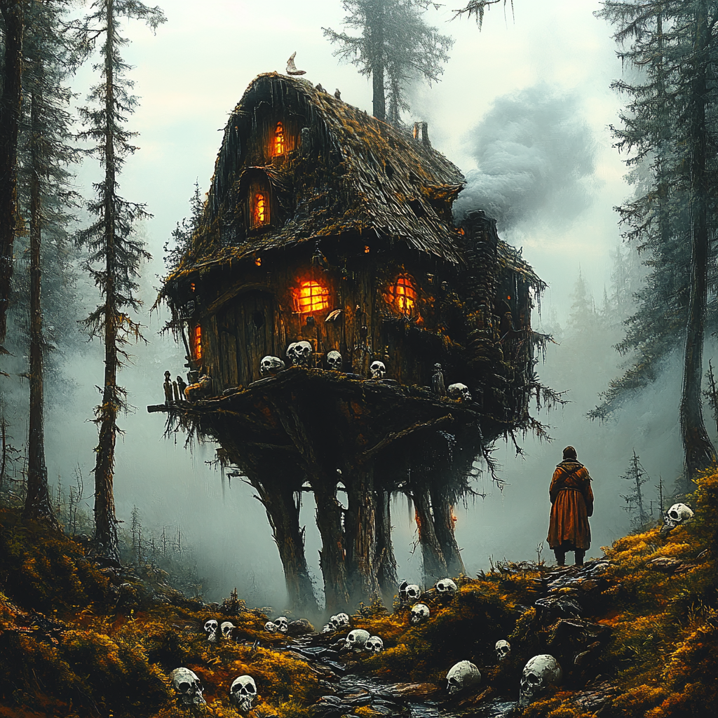 Иван у избы Бабы Яги (нейросеть)