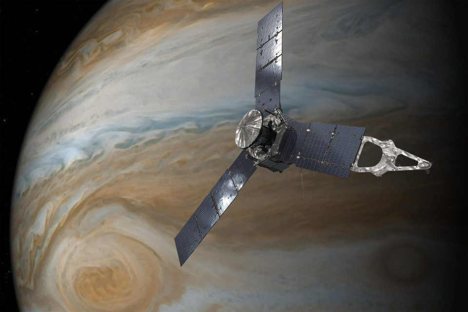Иллюстрация космического аппарата Juno вблизи Юпитера. Авторство: NASA