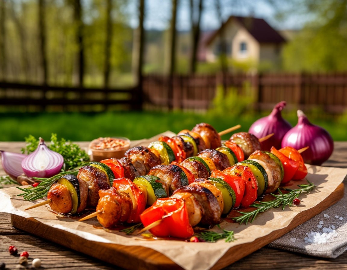 Шашлык из свинины с овощами