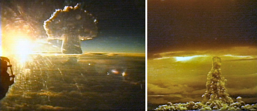 Большинство атомных взрывов для учебных филмов, не поверите, капля чернил в стакане воды. а это реально снимали с самолета