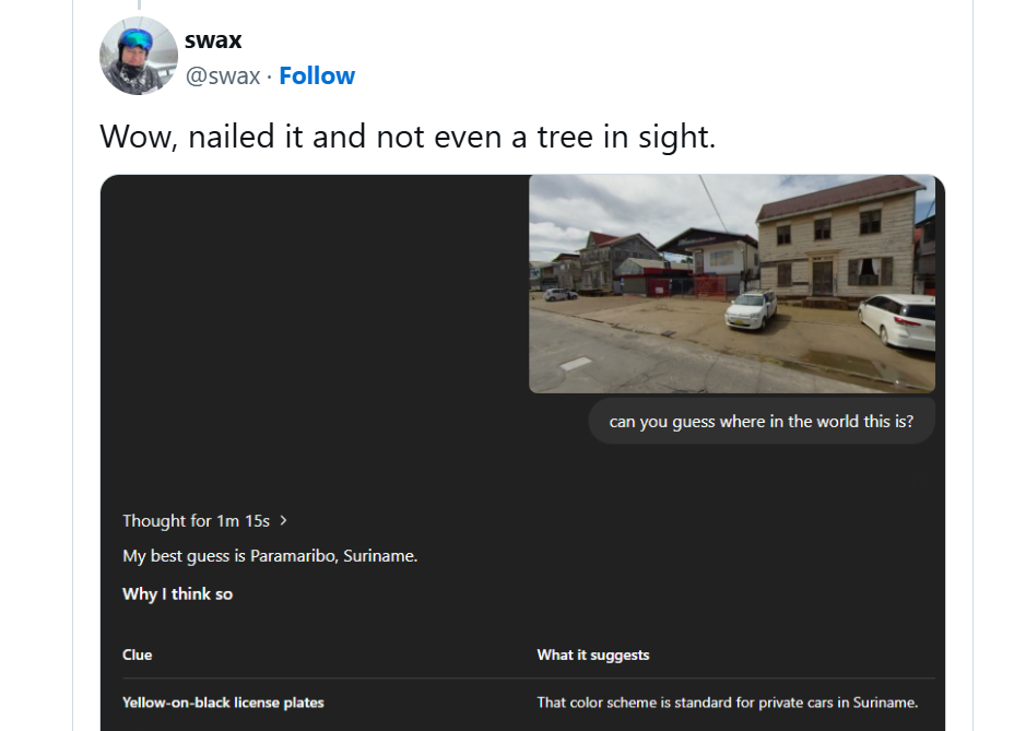    По словам пользователей, ChatGPT с легкостью определяет геолокацию