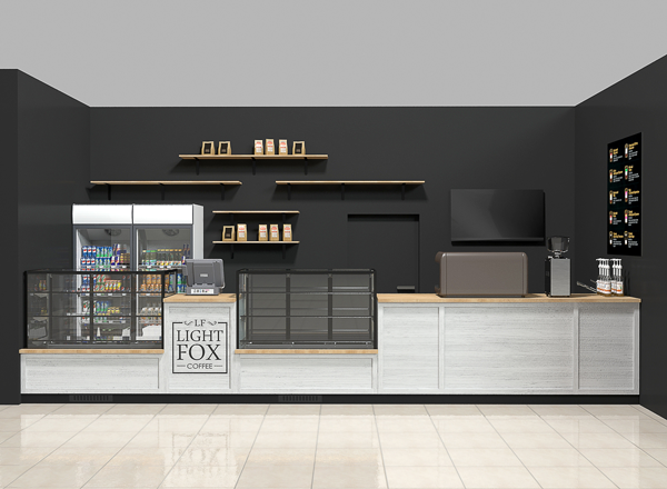 Листайте картинки вправо. Продемонстрирую наглядно, как можно масштабировать один фирменный стиль в разных локациях. В первом случае это угловой островок, во втором - пристенный линейный. Благодаря фирменным элементам, мы сразу видим схожесть точек и принадлежность к одному бренду. Хотя, на последнем примере нет логотипа, мы понимаем, что это всё та же компания. Дизайн-проекты выполнены компанией Додель, dodele.ru