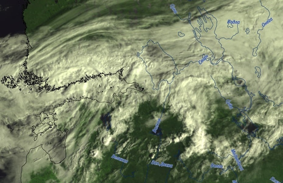    Атмосферный фронт, оказывающий влияние на погоду в Петербурге и Ленобласти в конце апреля 2025 года. Автор фото: t.me/kammeteo