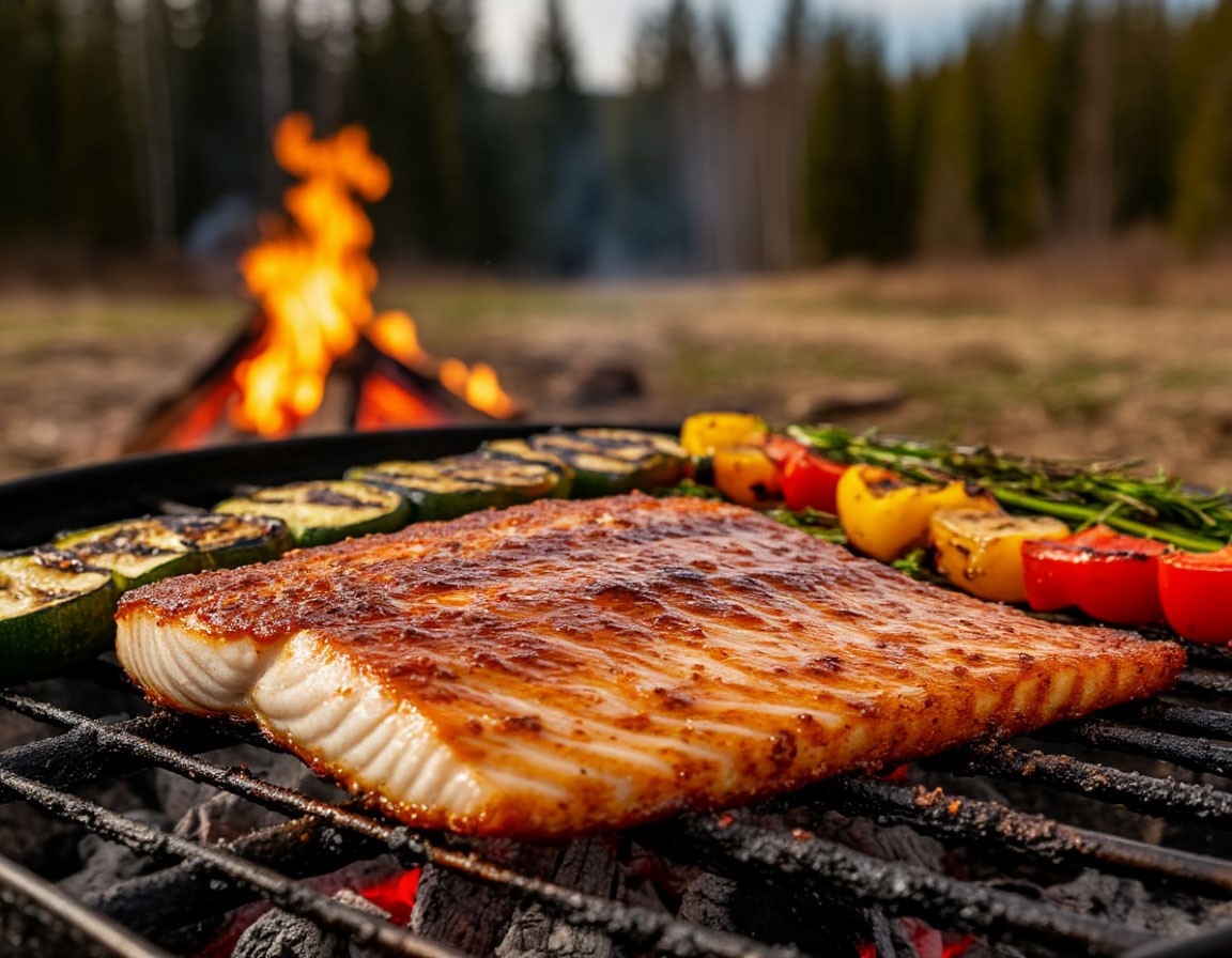 Филе палтуса на углях